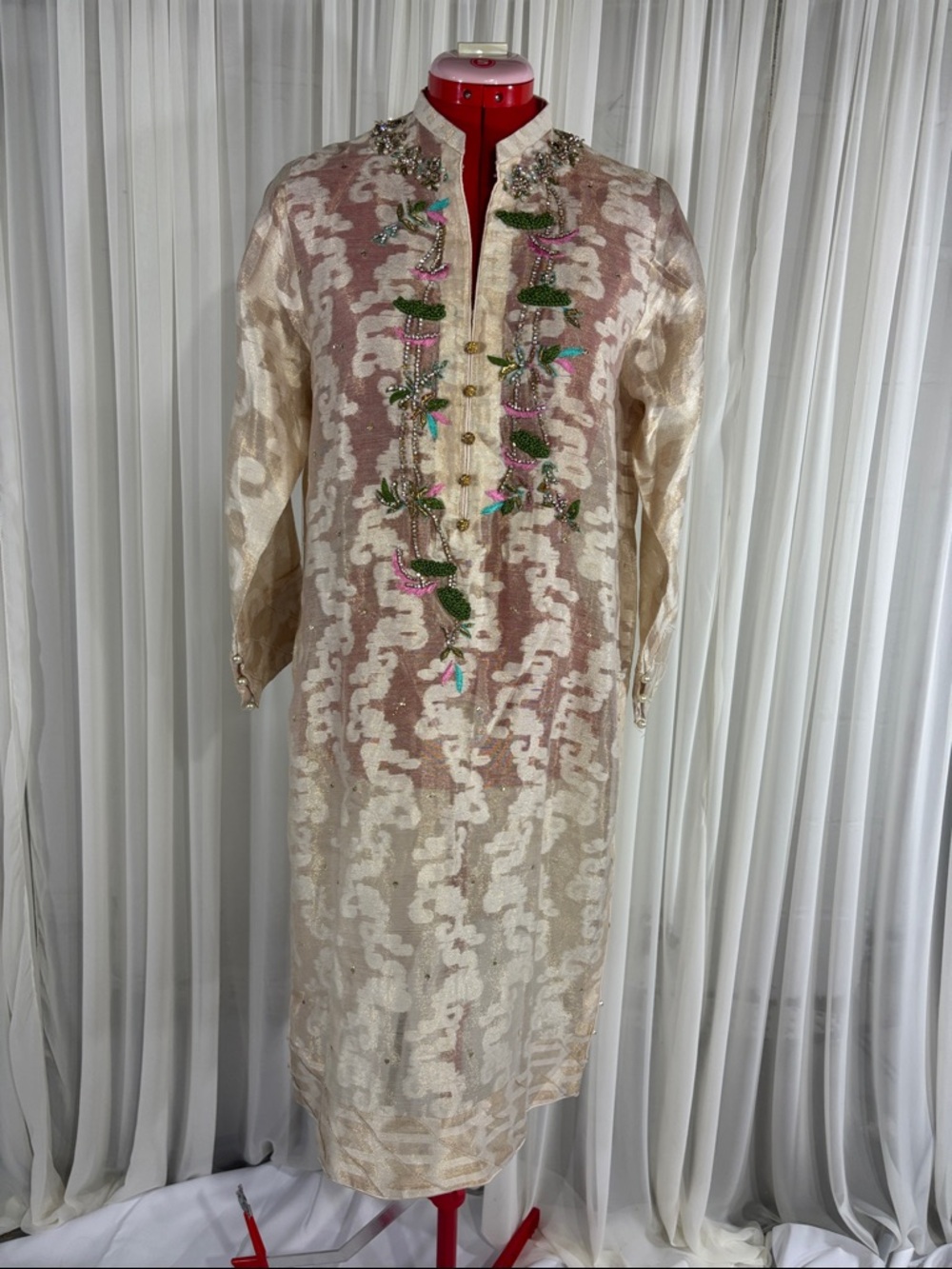 Embroidered Ivory-Beige Tunic Kurta from Aga noor